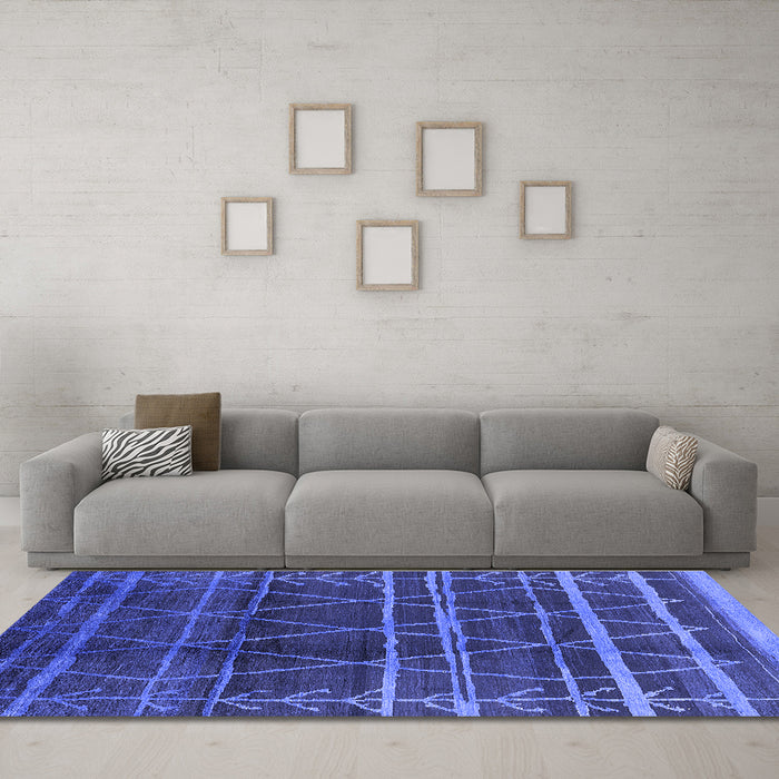Machine Washable Oriental Blue Industrial Rug in a Living Room, wshurb1294blu