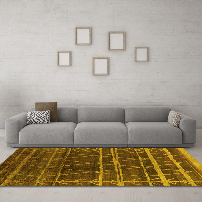 Machine Washable Oriental Yellow Industrial Rug in a Living Room, wshurb1294yw