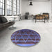 Round Mid-Century Modern Plum Purple Oriental Rug in a Office, urb1294