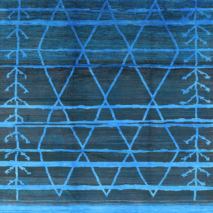 Square Machine Washable Oriental Light Blue Industrial Rug, wshurb1294lblu