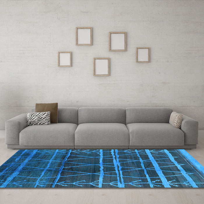 Machine Washable Oriental Light Blue Industrial Rug in a Living Room, wshurb1294lblu