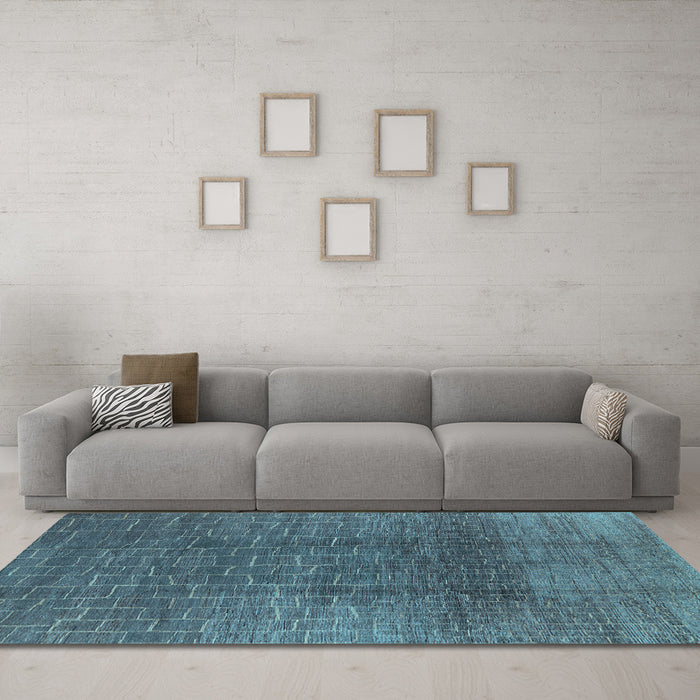 Machine Washable Oriental Light Blue Industrial Rug in a Living Room, wshurb1295lblu