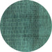 Round Machine Washable Oriental Turquoise Industrial Area Rugs, wshurb1295turq