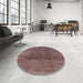 Round Mid-Century Modern Maroon Purple Oriental Rug in a Office, urb1295