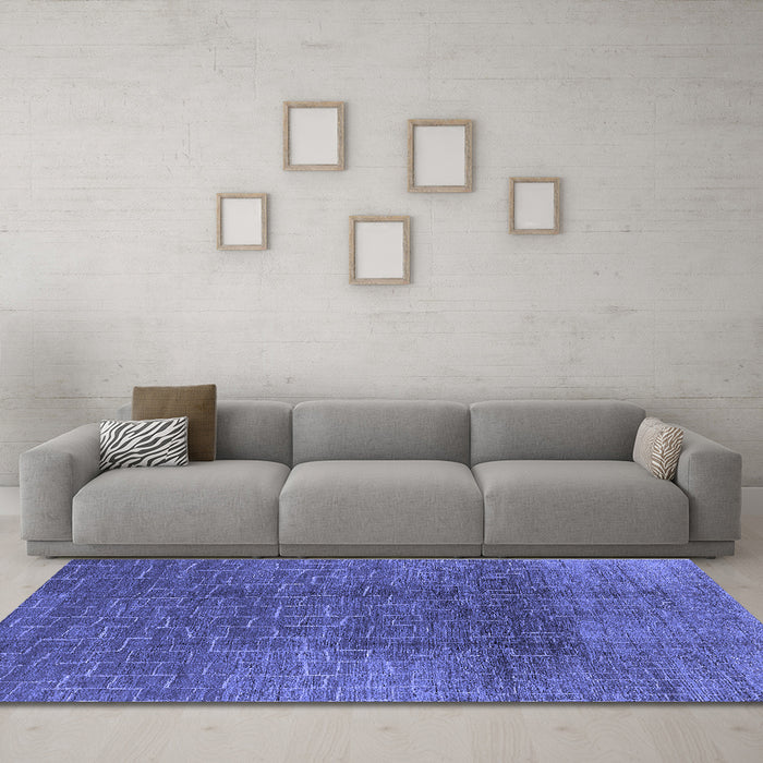 Machine Washable Oriental Blue Industrial Rug in a Living Room, wshurb1295blu