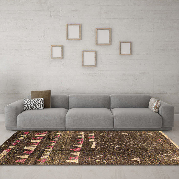 Machine Washable Oriental Brown Industrial Rug in a Living Room,, wshurb1296brn