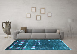 Machine Washable Oriental Light Blue Industrial Rug in a Living Room, wshurb1296lblu