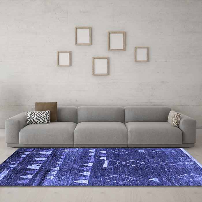 Machine Washable Oriental Blue Industrial Rug in a Living Room, wshurb1296blu