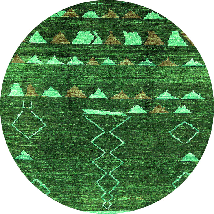 Round Machine Washable Oriental Green Industrial Area Rugs, wshurb1296grn