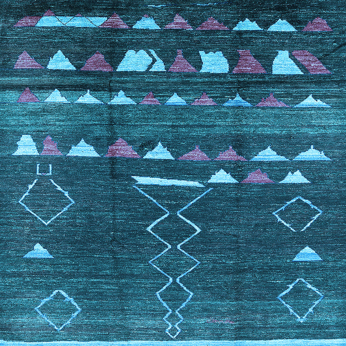 Square Machine Washable Oriental Light Blue Industrial Rug, wshurb1296lblu
