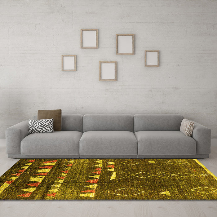 Machine Washable Oriental Yellow Industrial Rug in a Living Room, wshurb1296yw