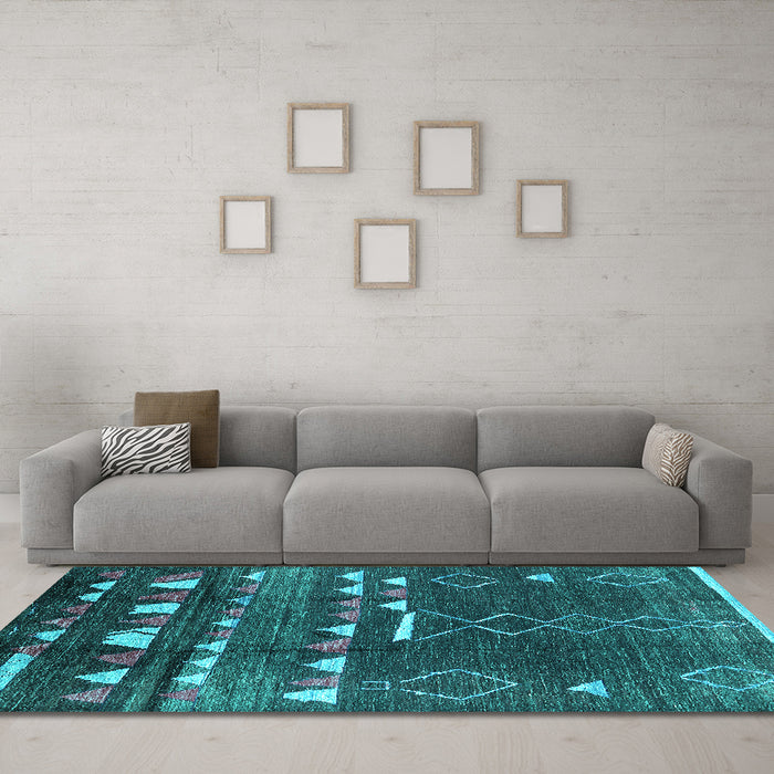 Machine Washable Oriental Turquoise Industrial Area Rugs in a Living Room,, wshurb1296turq