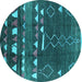 Round Oriental Turquoise Industrial Rug, urb1296turq