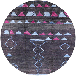 Round Mid-Century Modern Plum Purple Oriental Rug, urb1296
