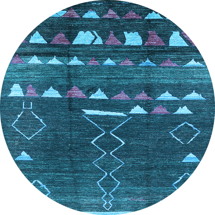 Round Machine Washable Oriental Light Blue Industrial Rug, wshurb1296lblu