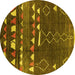 Round Oriental Yellow Industrial Rug, urb1296yw