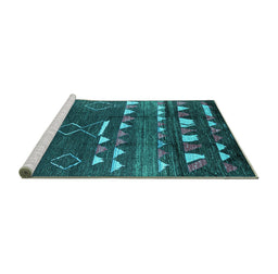 Sideview of Machine Washable Oriental Turquoise Industrial Area Rugs, wshurb1296turq