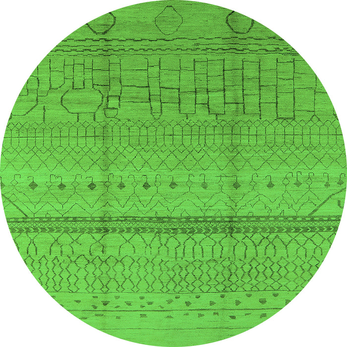 Round Machine Washable Oriental Green Industrial Area Rugs, wshurb1297grn