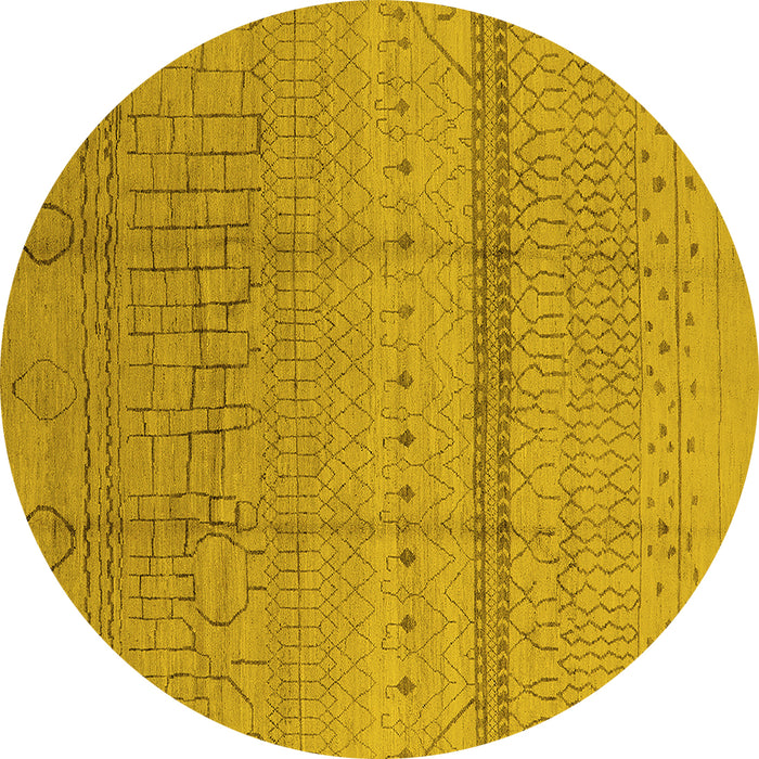 Round Oriental Yellow Industrial Rug, urb1297yw