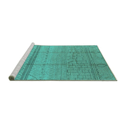 Sideview of Machine Washable Oriental Turquoise Industrial Area Rugs, wshurb1297turq