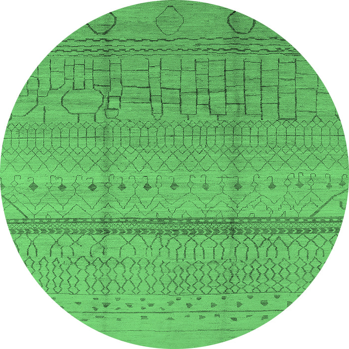 Round Machine Washable Oriental Emerald Green Industrial Area Rugs, wshurb1297emgrn