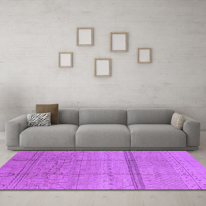 Machine Washable Oriental Purple Industrial Area Rugs in a Living Room, wshurb1297pur