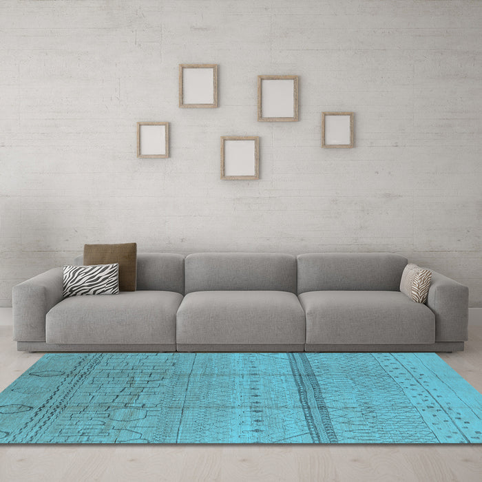 Machine Washable Oriental Light Blue Industrial Rug in a Living Room, wshurb1297lblu