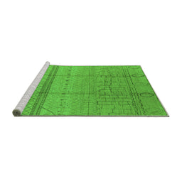 Sideview of Machine Washable Oriental Green Industrial Area Rugs, wshurb1297grn