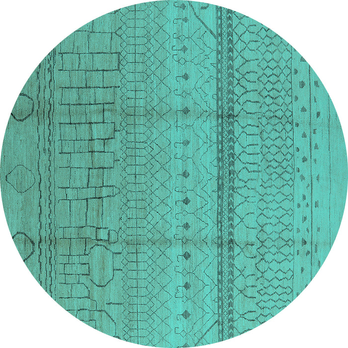Round Oriental Turquoise Industrial Rug, urb1297turq