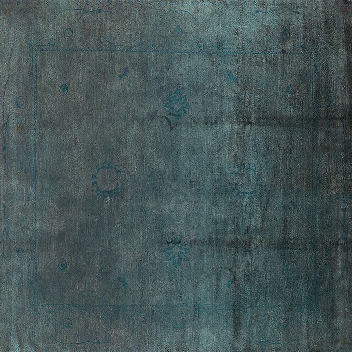 Square Machine Washable Oriental Turquoise Industrial Area Rugs, wshurb1298turq