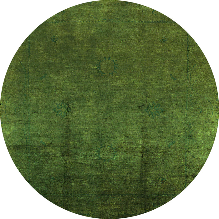 Round Machine Washable Oriental Green Industrial Area Rugs, wshurb1298grn