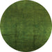 Round Machine Washable Oriental Green Industrial Area Rugs, wshurb1298grn