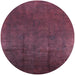 Round Mid-Century Modern Dark Raspberry Purple Oriental Rug, urb1298