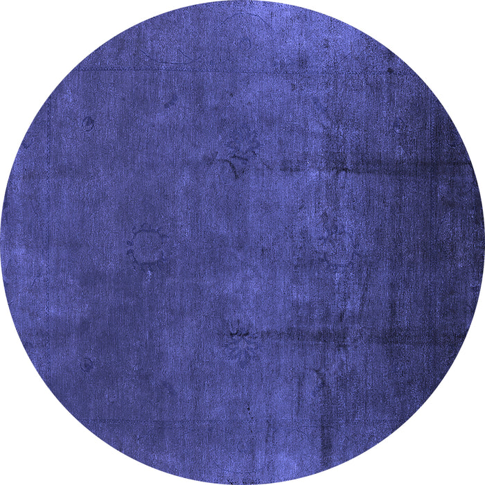 Round Machine Washable Oriental Blue Industrial Rug, wshurb1298blu