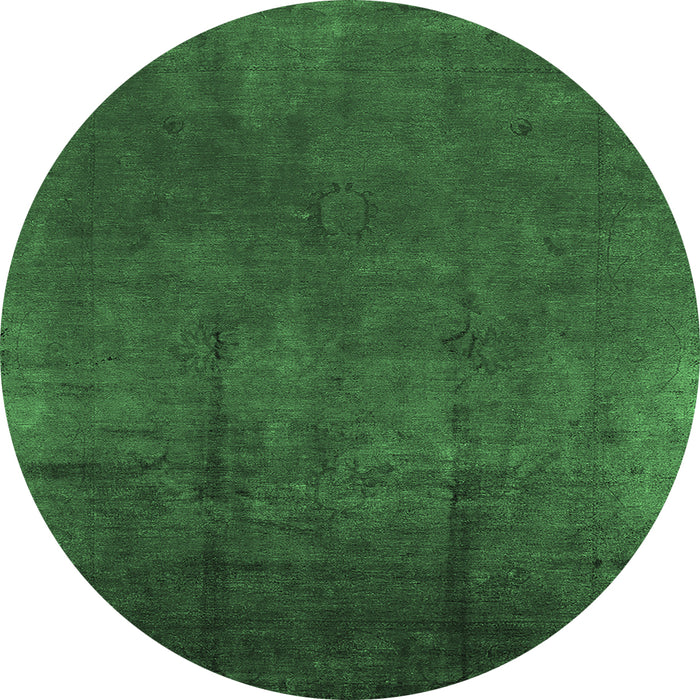 Round Machine Washable Oriental Emerald Green Industrial Area Rugs, wshurb1298emgrn