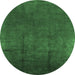 Round Machine Washable Oriental Emerald Green Industrial Area Rugs, wshurb1298emgrn