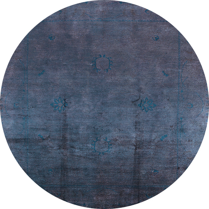 Round Machine Washable Oriental Light Blue Industrial Rug, wshurb1298lblu