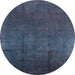 Round Machine Washable Oriental Light Blue Industrial Rug, wshurb1298lblu