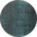 Round Machine Washable Oriental Turquoise Industrial Area Rugs, wshurb1298turq