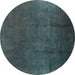 Round Oriental Turquoise Industrial Rug, urb1298turq