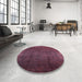 Round Mid-Century Modern Dark Raspberry Purple Oriental Rug in a Office, urb1298