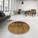 Round Mid-Century Modern Dark Bronze Brown Oriental Rug in a Office, urb1299