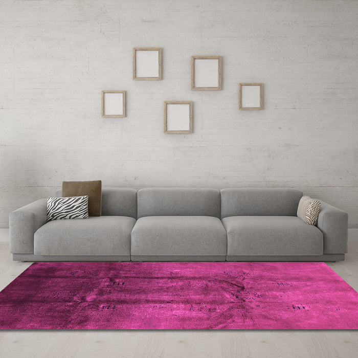 Machine Washable Oriental Pink Industrial Rug in a Living Room, wshurb1299pnk