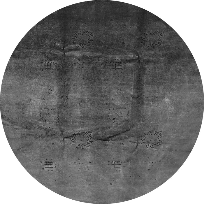 Round Machine Washable Oriental Gray Industrial Rug, wshurb1299gry