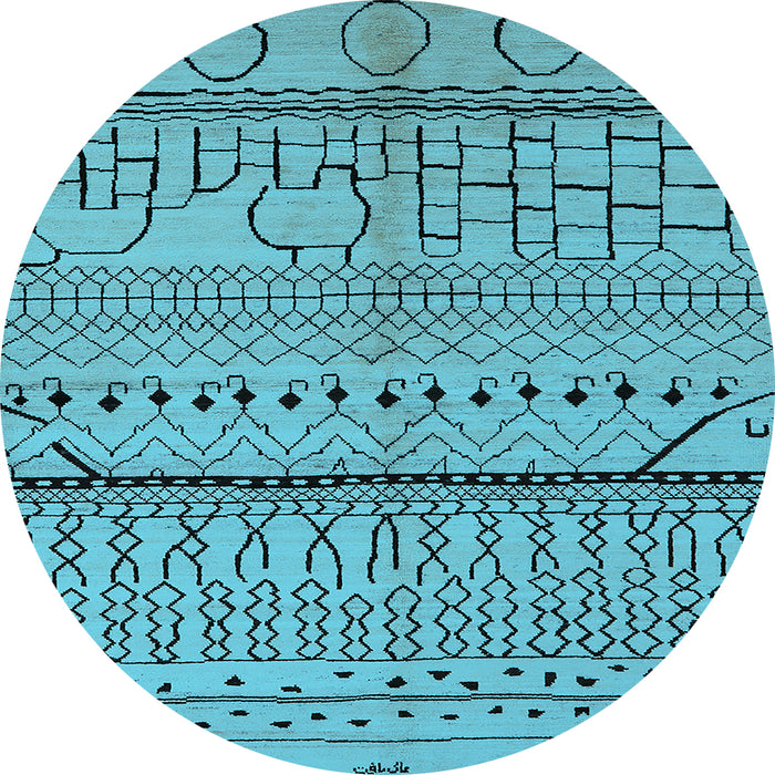 Round Machine Washable Oriental Light Blue Industrial Rug, wshurb1300lblu