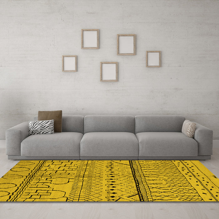 Machine Washable Oriental Yellow Industrial Rug in a Living Room, wshurb1300yw