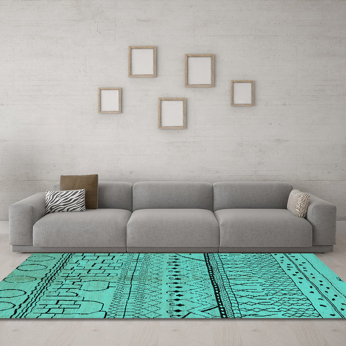 Machine Washable Oriental Turquoise Industrial Area Rugs in a Living Room,, wshurb1300turq