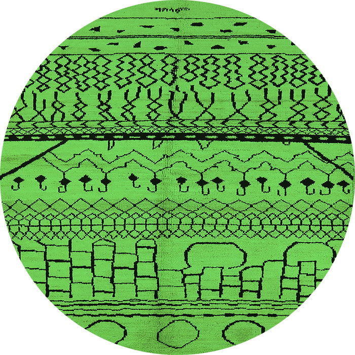 Round Machine Washable Oriental Green Industrial Area Rugs, wshurb1301grn