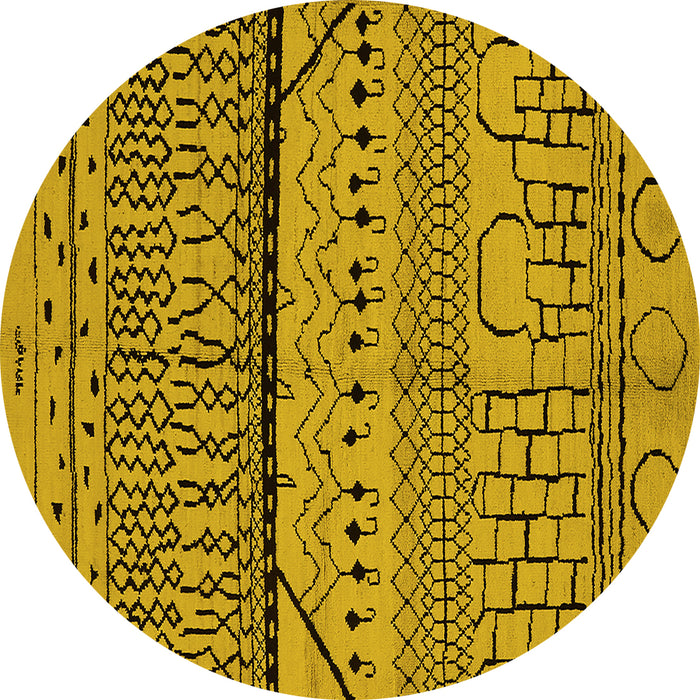 Round Machine Washable Oriental Yellow Industrial Rug, wshurb1301yw
