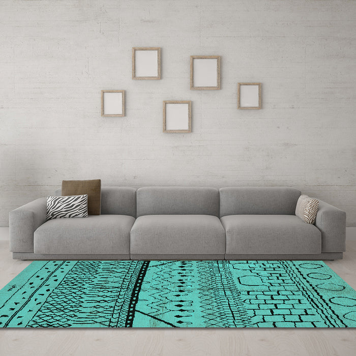 Machine Washable Oriental Turquoise Industrial Area Rugs in a Living Room,, wshurb1301turq